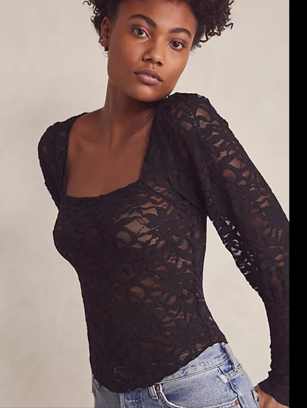 SM Free People Long Distance Layering top sheer black lace
